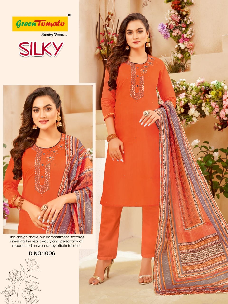 Green Tomato Silky Ethnic Wear Wholesale Readymade Suits Collection
